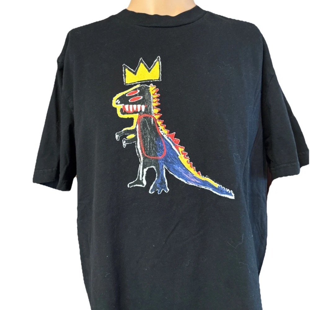 Jean-Michel Basquiat Dinosaur T-Rex Styled Logo Black Shirt Size XL Mens